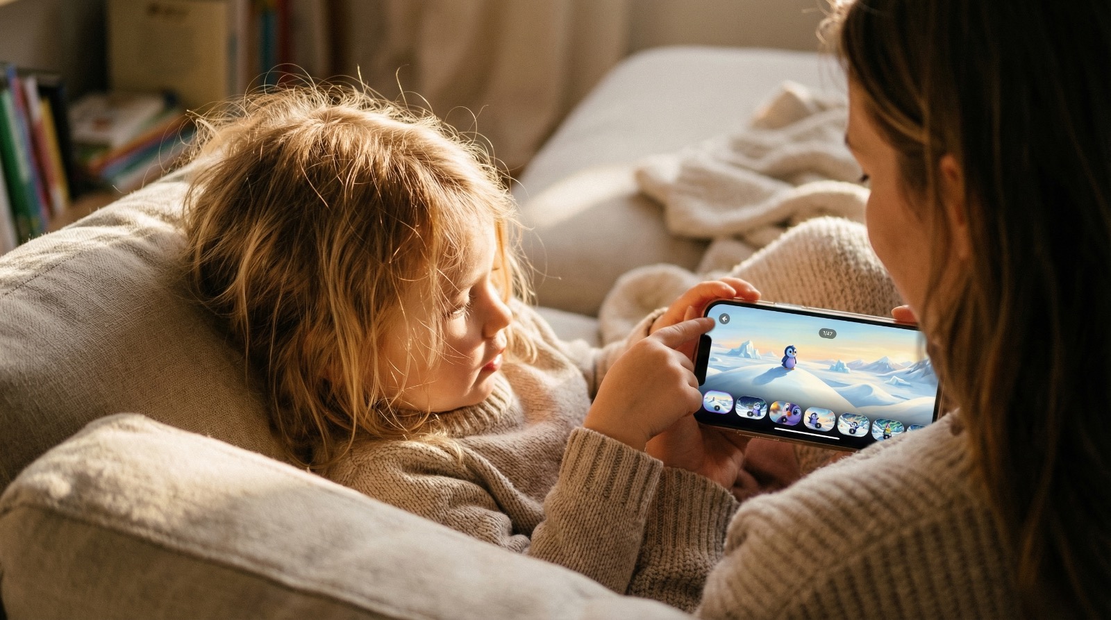 Kid watching a Figments story
