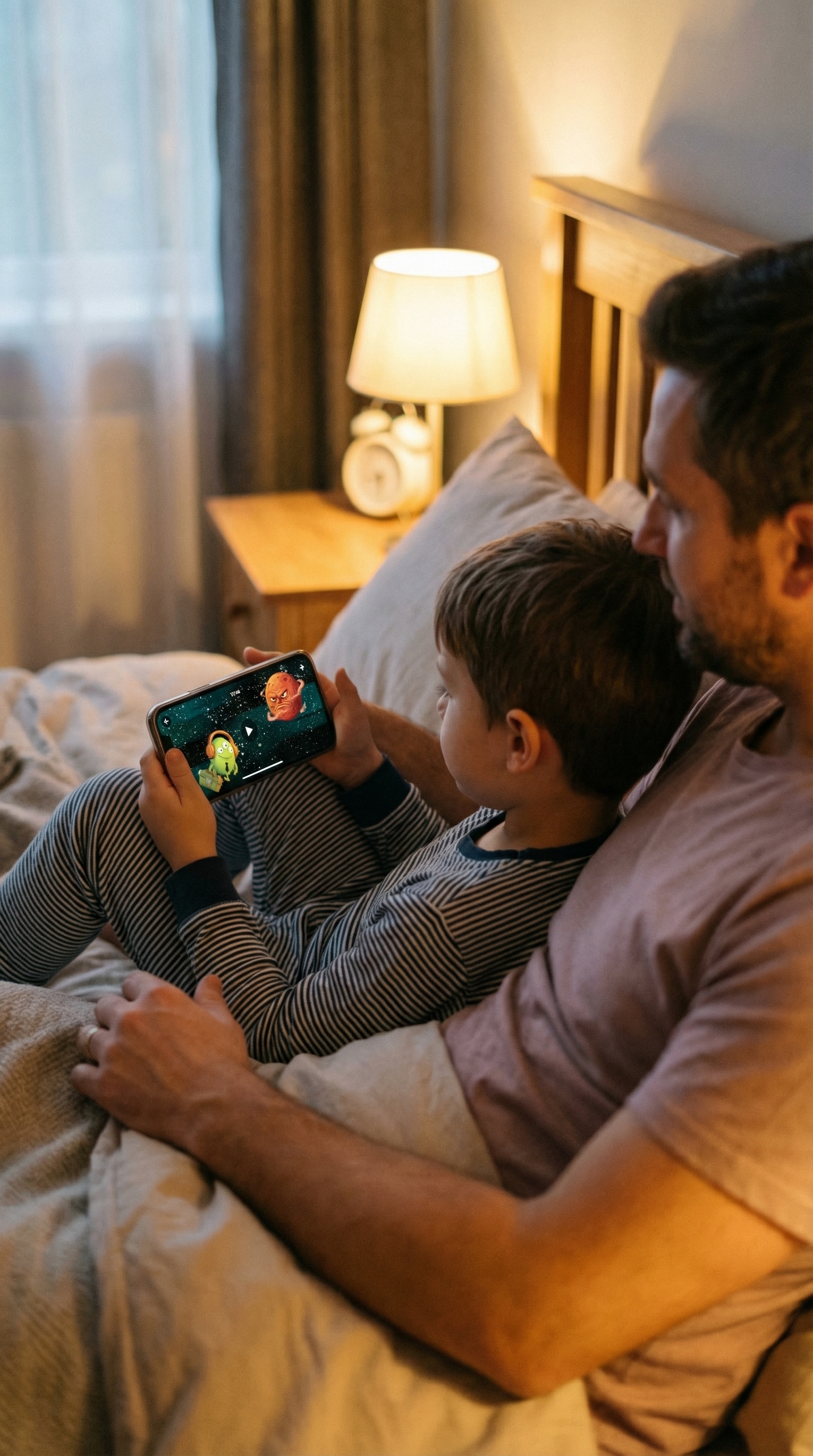 Dad and son reading together